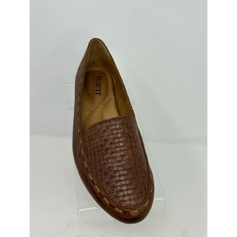 Born Womens Loafers Brown Woven Vamp Slip-On Driving Moc Flats Size 7.5